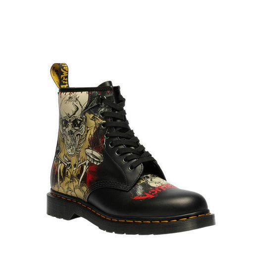 รุ่น 1460 Metallica Skull Flower รองเท้าบู๊ต รูร้อยเชือก 8 แถว Unisex สีขาว