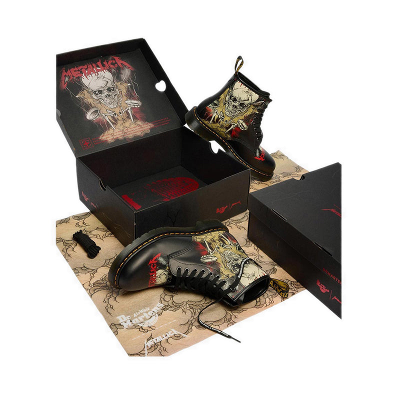 รุ่น 1460 Metallica Skull Flower รองเท้าบู๊ต รูร้อยเชือก 8 แถว Unisex สีขาว