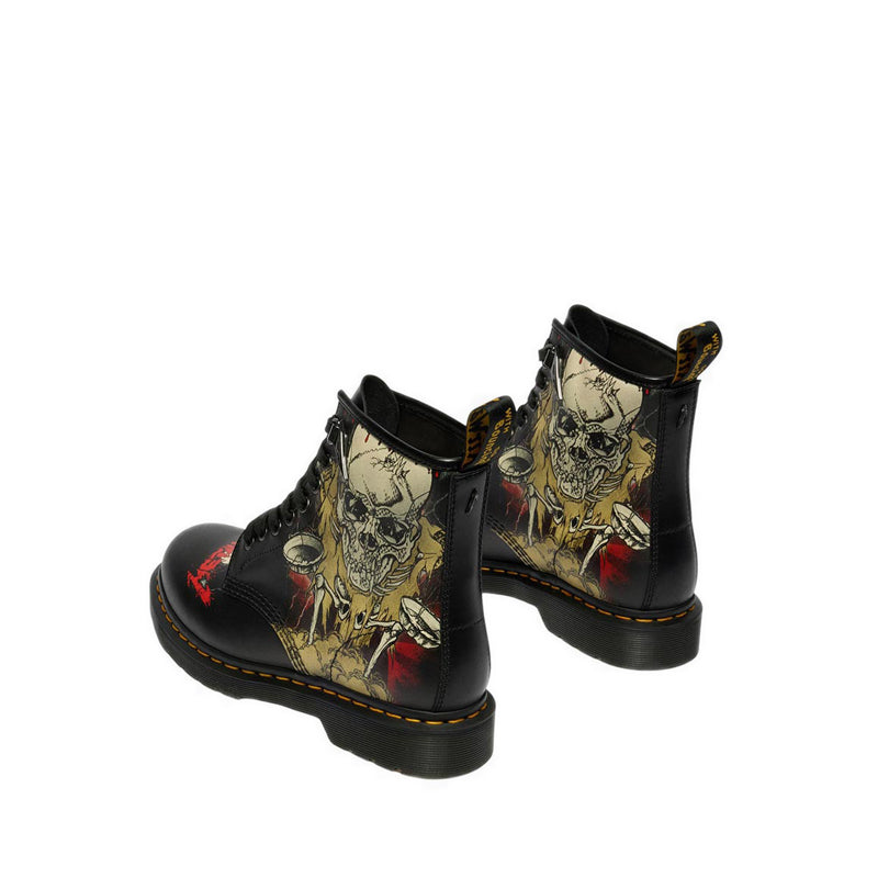รุ่น 1460 Metallica Skull Flower รองเท้าบู๊ต รูร้อยเชือก 8 แถว Unisex สีขาว