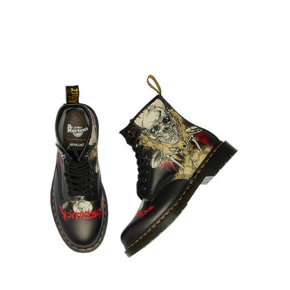รุ่น 1460 Metallica Skull Flower รองเท้าบู๊ต รูร้อยเชือก 8 แถว Unisex สีขาว