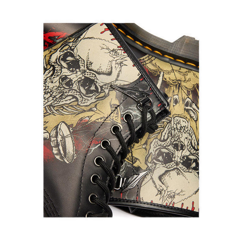 รุ่น 1460 Metallica Skull Flower รองเท้าบู๊ต รูร้อยเชือก 8 แถว Unisex สีขาว